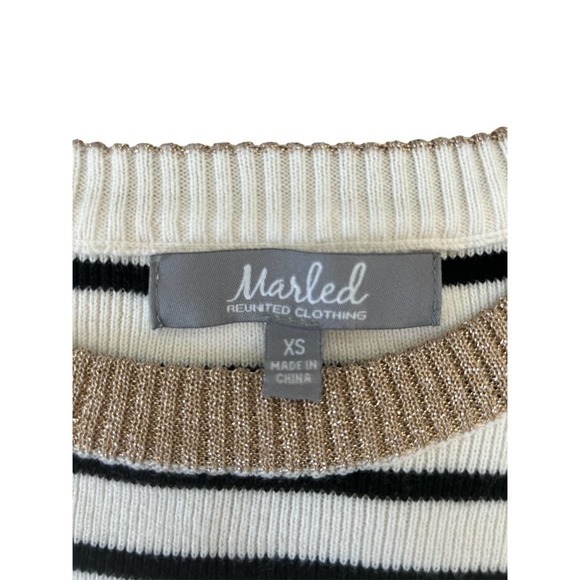 Marled Size XS Striped Sweater‎ with Gold Details Black Cream Gold - Picture 4 of 5